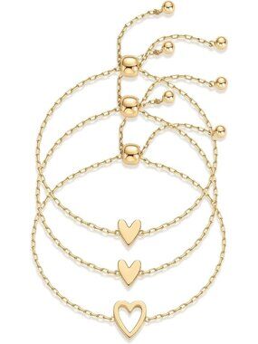 14K Gold Plated Heart Charm Friendship Bracelets Set for Women - Cute Jewelry